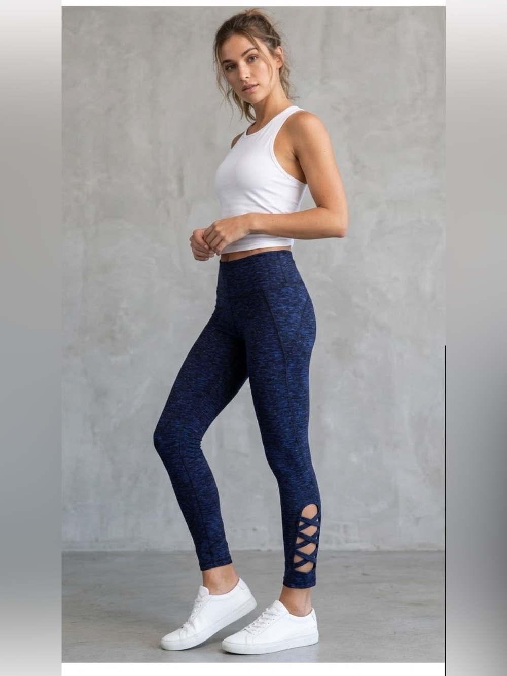 Balance Collection High Waist Ankle Cutout Leggings Blue Space Dye Size S